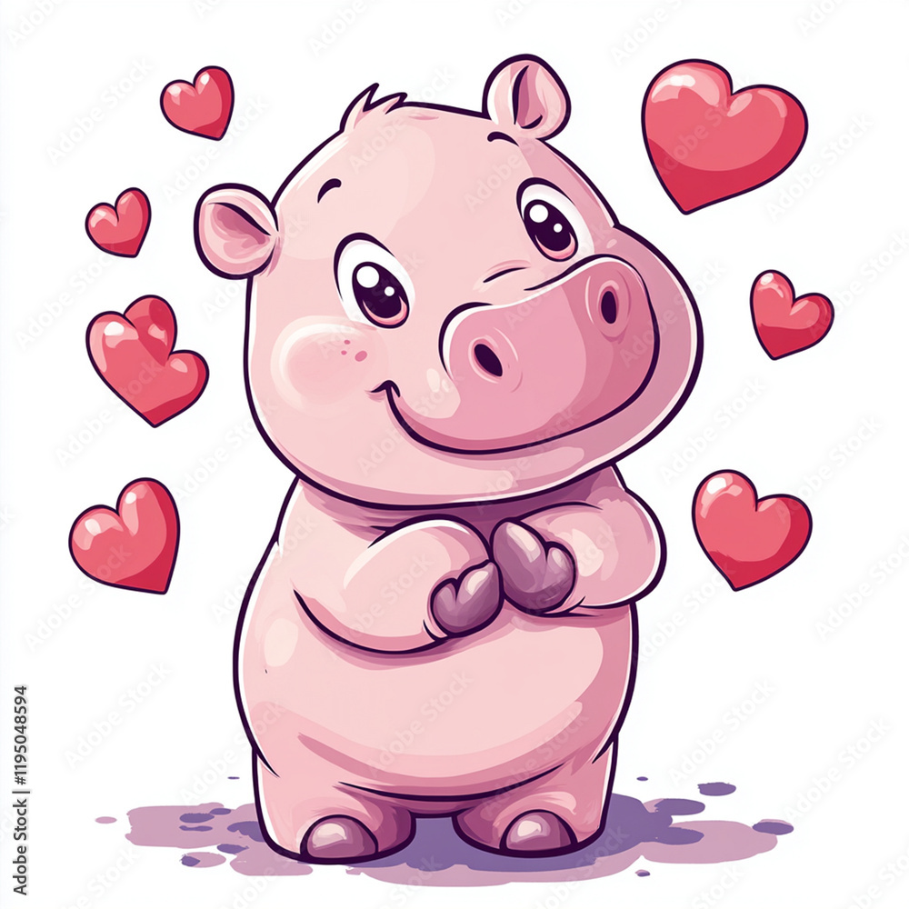 Cute Hippo with Hearts - Valentine's Day - Cute animals Cute Hippo with Hearts - Valentine's Day - Cute animals