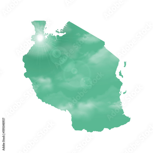 Map of TANZANIA with Beautiful Sun and Clouds in Body