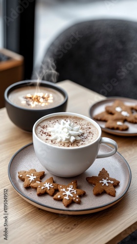 Cozy cafe hot cocoa winter steam cookies photo