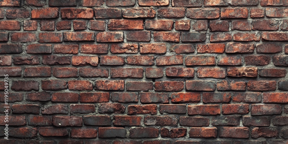 Fototapeta premium Vintage red brick wall texture with a rough surface and subtle variations in color, featuring dark grays and warm browns evenly distributed.