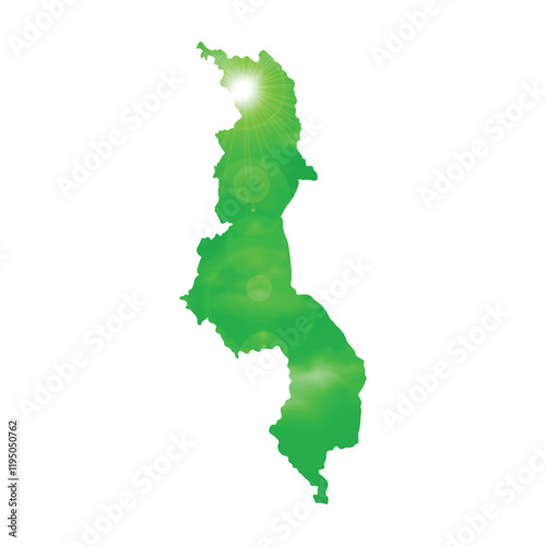 Map of MALAWI with Beautiful Sun and Clouds in Body photo