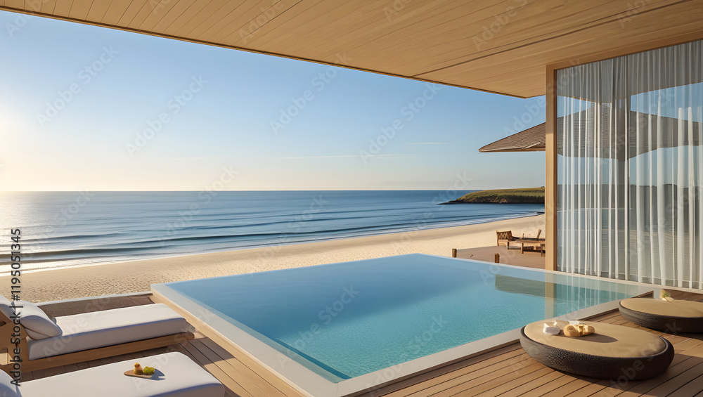 Fototapeta premium Private swimming pool atmosphere of a seaside accommodation