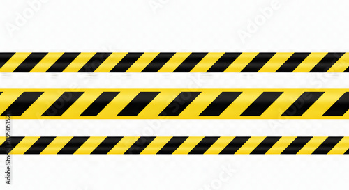 Horizontal black and yellow caution tape isolated on transparent background