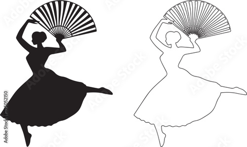 Silhouette of a Chinese fan dancer vector silhouette