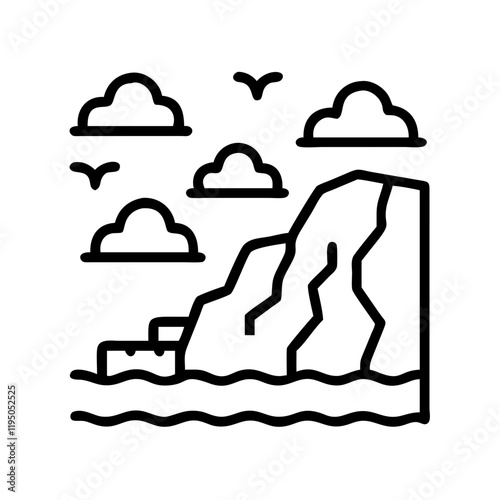 seaside cliff icon, seaside cliff line art - simple line art of seaside cliff, perfect for seaside cliff logos and icons and themed design  photo