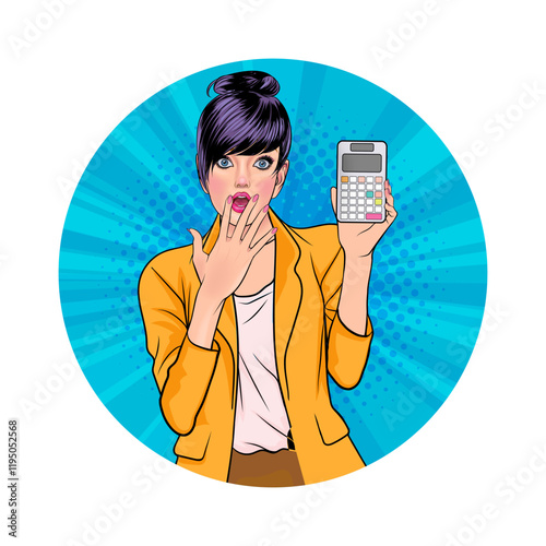 Avatar of woman or business person in various poses, circle background, pop art comics style