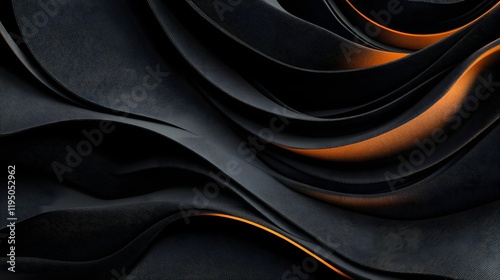 Abstract Waves of Black and Orange with Textured Undulating Forms Creating a Dramatic Visual in a Modern Artistic Design Concept photo