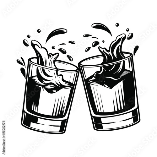 Whiskey Glass Vector Art with Whiskey Splash Illustration