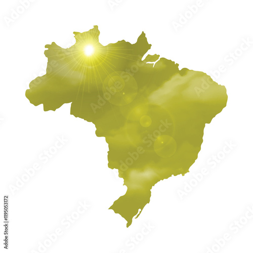 Map of BRAZIL with Beautiful Sun and Clouds in Body