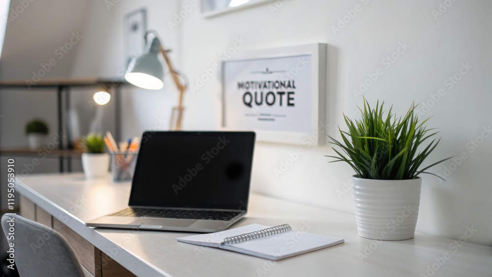 minimalist home office setup with laptop and potted plant minimalist home office setup with laptop and potted plant