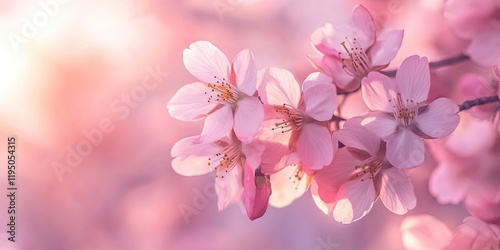 Delicate pink cherry blossoms against a soft pastel background, beautifully capturing the essence of spring and renewal in nature.