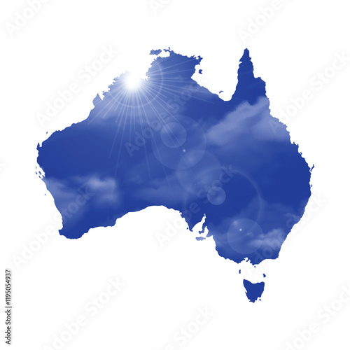 Map of AUSTRALIA with Beautiful Sun and Clouds in Body
