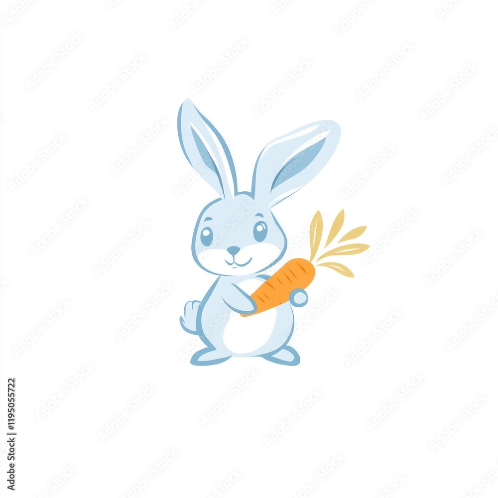 Fototapeta premium Cute bunny holding carrot, white background, children's illustration, ideal for cards