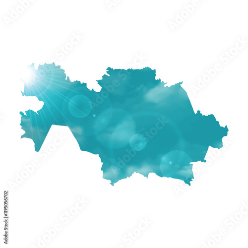 Map of KAZAKHSTAN with Beautiful Sun and Clouds in Body