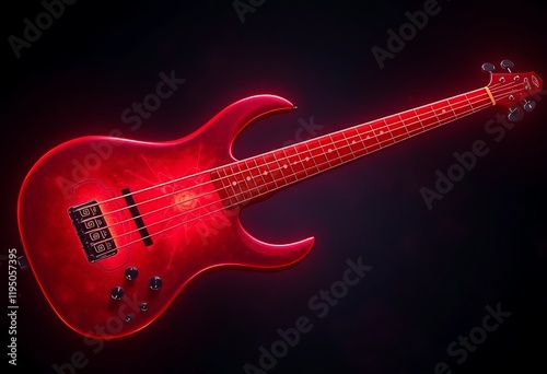 Red Electric Bass Guitar Glowing Dark Background
