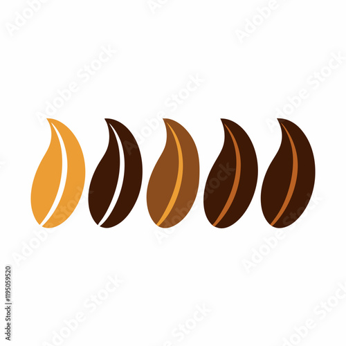 A row of stylized coffee beans, progressively darkening in color to represent different roast levels 