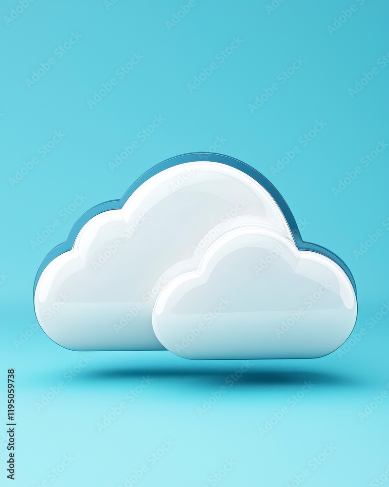 Sleek and Reflective 3D Cloud Symbol on a Soft Blue Background Perfect for Modern Design Applications and Creative Projects Sleek and Reflective 3D Cloud Symbol on a Soft Blue Background Perfect for Modern Design Applications and Creative Projects