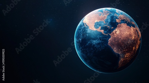 Luminous 3D Globe Showcasing Continents in High Fidelity with Gigapixel Detail Against a Dark Cosmic Background for Stunning Visual Presentation