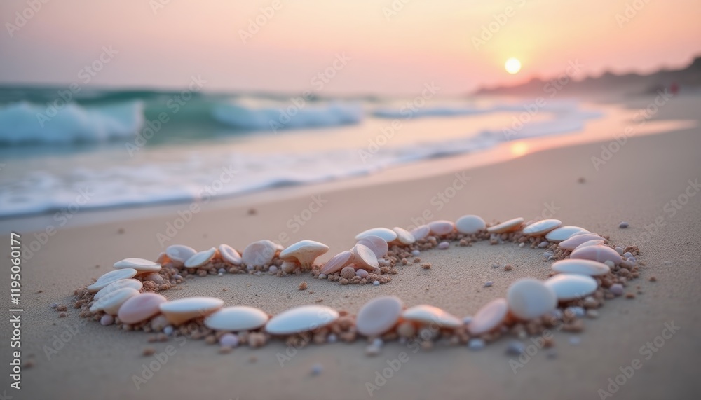 Heart of shells on sand. Love message, celebrating Valentine's Day. Heart of shells on sand. Love message, celebrating Valentine's Day.