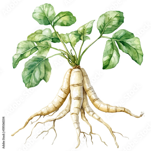 A watercolor of Ginseng, isolated on a white background. Ginseng vector.
