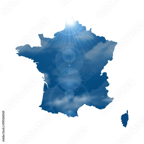 Map of FRANCE with Beautiful Sun and Clouds in Body