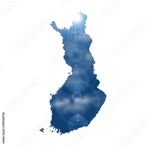 Map of FINLAND with Beautiful Sun and Clouds in Body