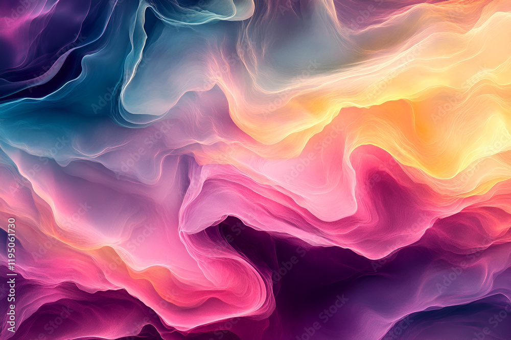 Obraz premium Abstract Fluid Art: Swirling vibrant hues of pink, purple, teal, and gold create a mesmerizing abstract landscape. The dynamic flow and interplay of colors evoke a sense of movement and energy.