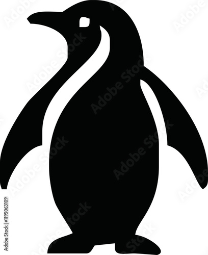 Vector illustration of a black silhouette of a penguin. Isolated white background. Side view, profile.