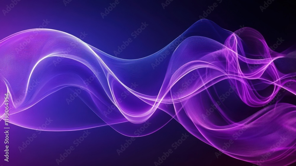 Abstract flowing purple and white waves on a dark blue background create an ethereal effect Abstract flowing purple and white waves on a dark blue background create an ethereal effect