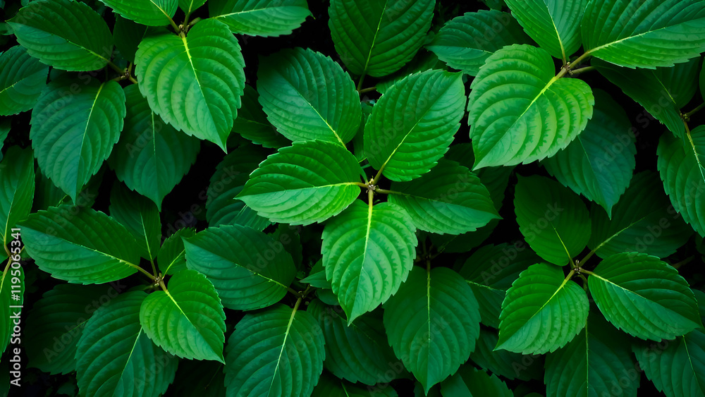 Abstract Background. This image captures a detailed closeup view of a vibrant bunch of green leaves growing on a healthy plant in its natural habitat