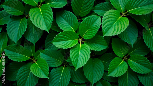 Obraz na płótnie Abstract Background. This image captures a detailed closeup view of a vibrant bunch of green leaves growing on a healthy plant in its natural habitat w salonie