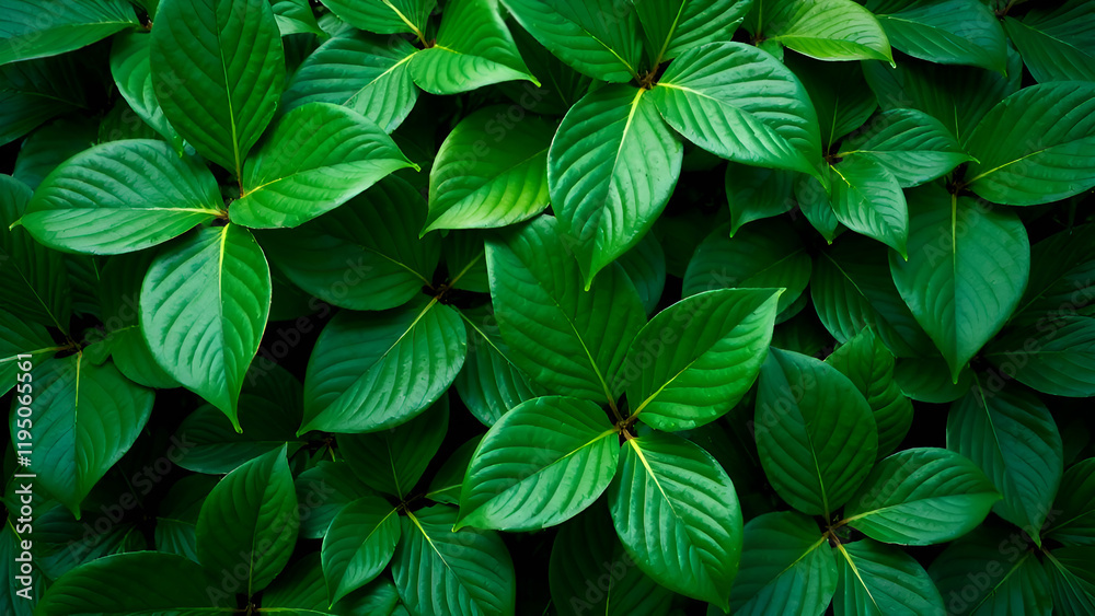 Abstract Background. This image captures a detailed closeup view of a vibrant bunch of green leaves growing on a healthy plant in its natural habitat
