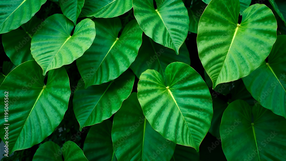 Abstract Background. This image captures a detailed closeup view of a vibrant bunch of green leaves growing on a healthy plant in its natural habitat