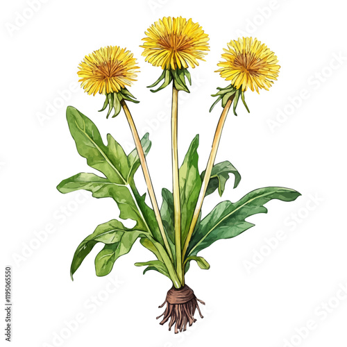 A watercolor of Dandelion Root, isolated on a white background. Dandelion Root vector.
