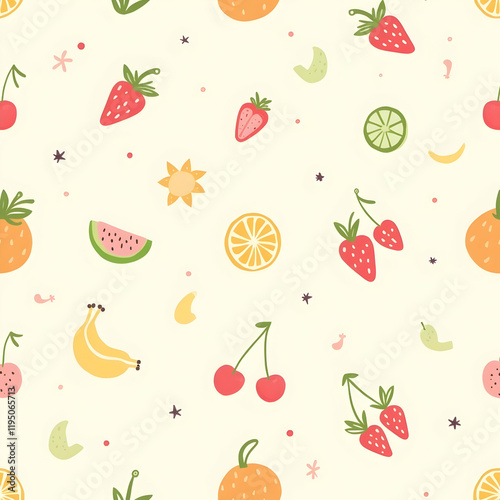 Seamless pattern of fruit cute