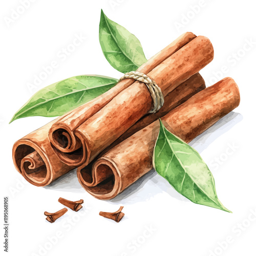 A watercolor drawing of Cinnamon, isolated on a white background. Cinnamon vector.
