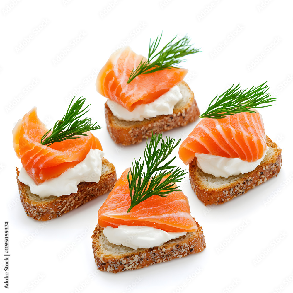 Canapes with red salmon and cream cheese isolated on white background Canapes with red salmon and cream cheese isolated on white background