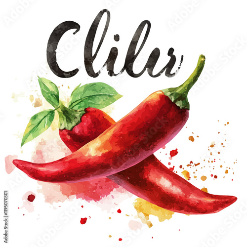 A watercolor vector of a chili, isolated on a white background. Chili vector.
