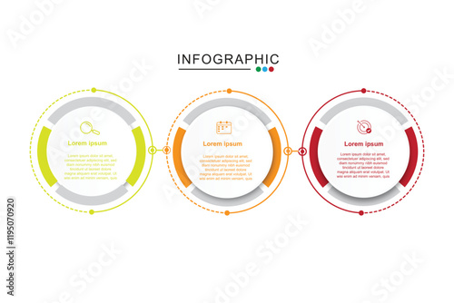 3 Steps Infographics Design Template - Graph, Pie chart, workflow layout, squire diagram, brochure, report, presentation, web design. Editable Vector