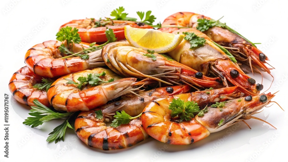 Grilled shrimp isolated on white background
Grilled shrimp isolated on white background