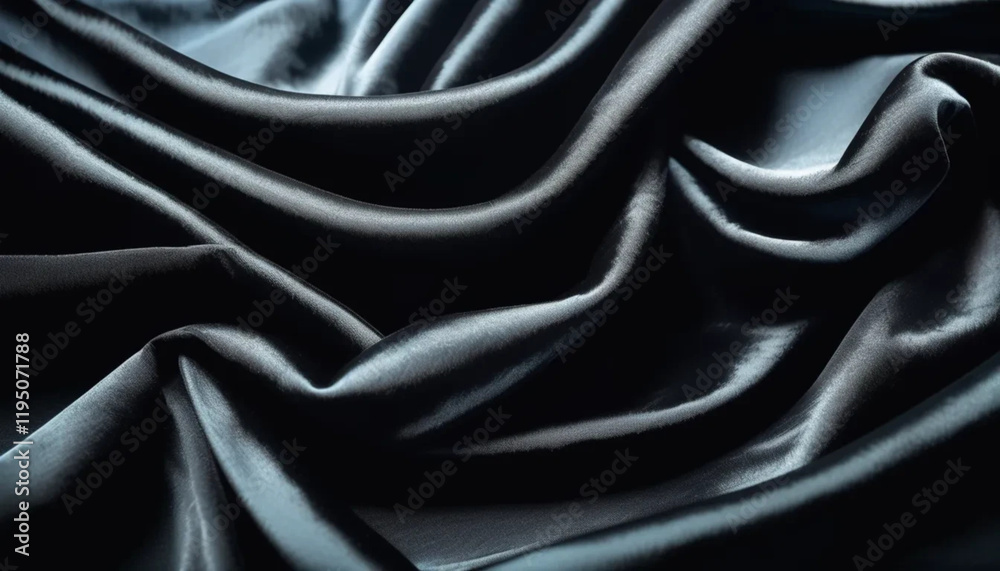 Fototapeta premium Black shining draped velour as a background. 