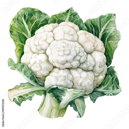 A watercolor illustration of a cauliflower, isolated on a white background. Cauliflower vector.
