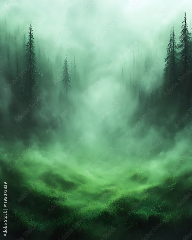 Obraz premium Misty green forest landscape.