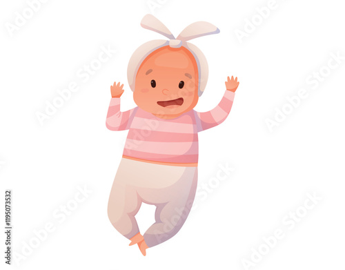 Adorable Cartoon Baby vector isolated Illustration. Cheerful lying Newborn girl Character in Pink Stripes. Perfect for Children Products, Educational Materials, and Parenting Designs