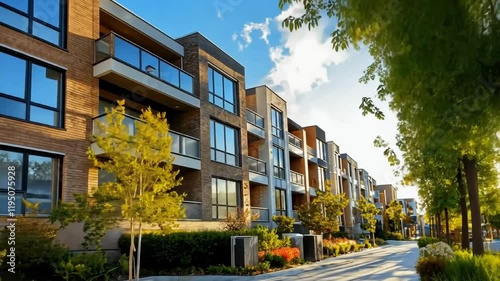 A stylish residential building surrounded by trees and greenery, blending urban and natural living.