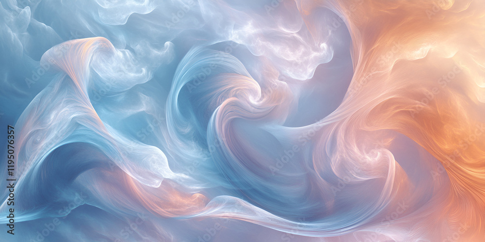 Fototapeta premium Abstract Swirling Colors: A mesmerizing abstract artwork featuring swirls of blue and orange smoke creating a dynamic and ethereal composition. The colors blend and dance together.