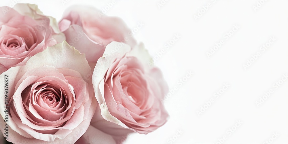 custom made wallpaper toronto digitalClose-up view of delicate pink rose bouquet with soft petals centered against a light background featuring ample white copy space for love themes