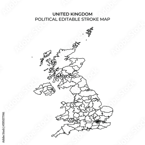 Editable political map of the United Kingdom highlighting regions