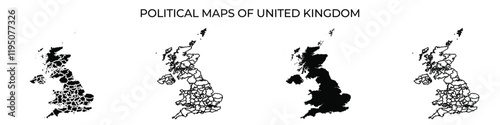 Detailed political maps of the United Kingdom showing regions