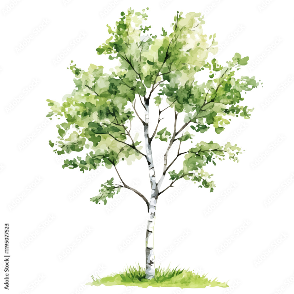 A watercolor of a birch tree, isolated on a white background. Birch tree vector.
A watercolor of a birch tree, isolated on a white background. Birch tree vector.